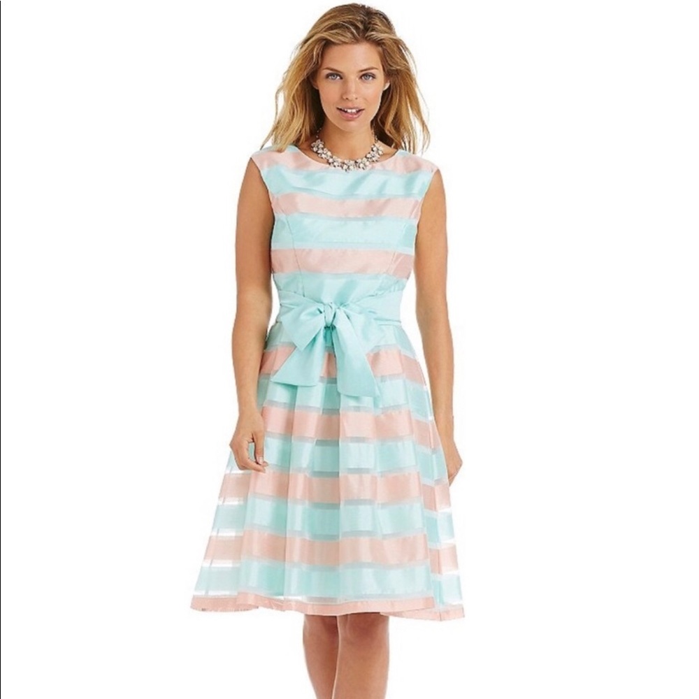 Leslie Fay Pastel Striped Midi Dress
